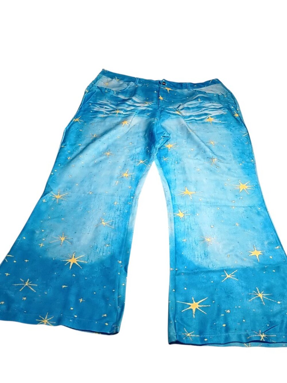 Women's Y2K Celestial Graphic "Faux Denim" Print Wide-Leg Pants Size 2XL